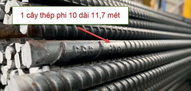 1 cây thép phi 10 có chiều dài 11.7m